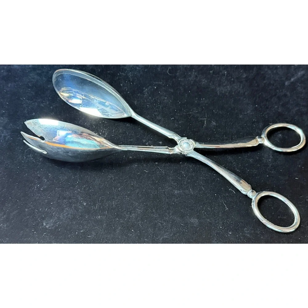 Leonard‎ Silverplate Italy Scissor Salad Tongs Vintage Serving Spoon Fork 8.5